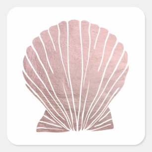 Roze Faux metallisch Elegant Seashell Beach Wedden Vierkante Sticker
