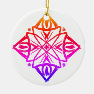 Roze Feathery Diamond Mandala #7 Keramisch Ornament