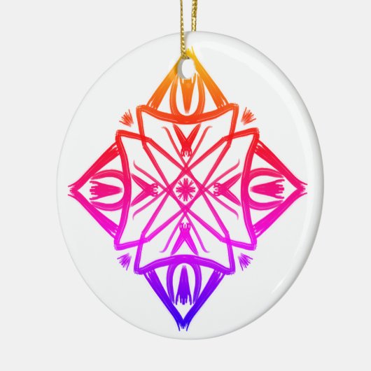 Roze Feathery Diamond Mandala #7 Keramisch Ornament (Links)