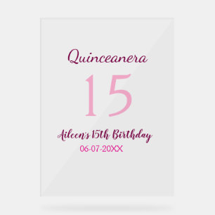 Roze fee 15e verjaardag eenvoudig moder quinceaner acryl bord