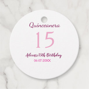 Roze fee 15e verjaardag eenvoudige moder quinceane bedankjes labels