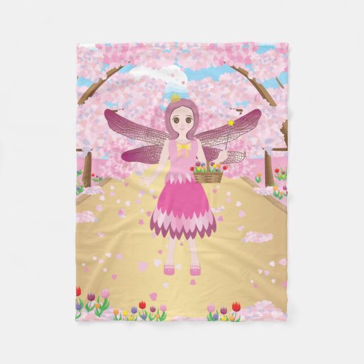 Roze fee en kersenbloesems fleece deken (Voorkant)