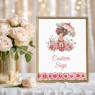 Roze Fee Meisje Whimsical Bloemige Verjaardag Cust Poster