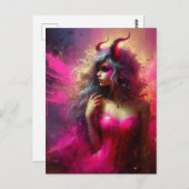 Roze fee met hoorns Fantasy Art Briefkaart (Voorkant / Achterkant)