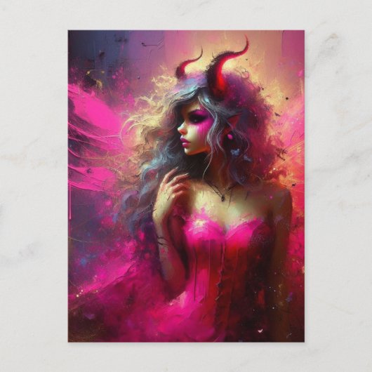Roze fee met hoorns Fantasy Art Briefkaart (Voorkant)