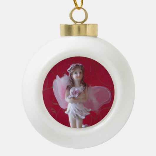 Roze Fee om Witte Oranment Keramische Bal Ornament (Voorkant)