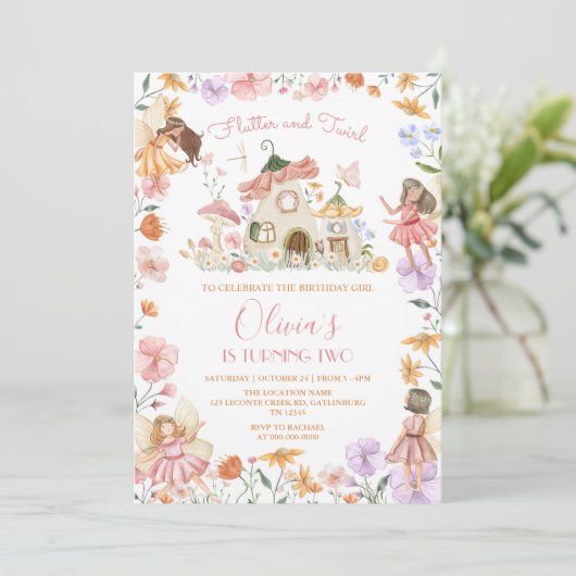 Roze Fee Verjaardag uitnodiging (Staand voorkant)