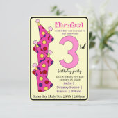 Roze Feest Petten 3e Verjaardagsfeest Kinder Kaart (Staand voorkant)