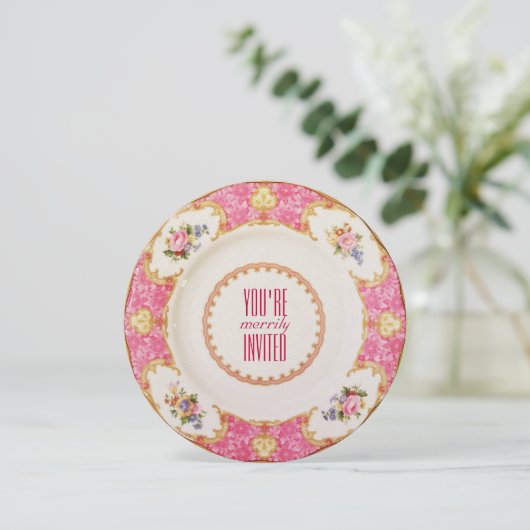 Roze feestdag Engelse theaterpartij uitnodiging (Staand voorkant)