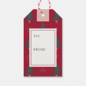 Roze feestdag met een luie kerstboomklep cadeaulabel (Achterkant)