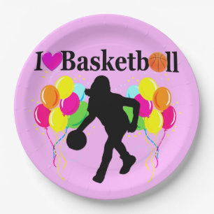 ROZE FEESTELIJK IK HOU VAN BASKETBAL DESIGN PAPIEREN BORDJE