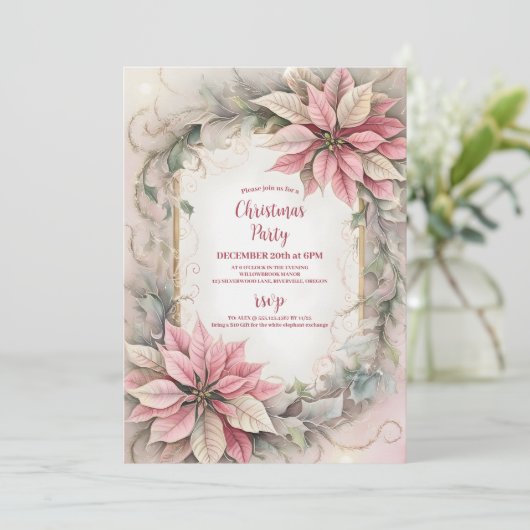 Roze Feestelijk Kerstfeest Kaart (Staand voorkant)