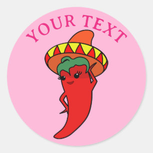 Roze feestelijke bruidsdouche met rode hete peper ronde sticker