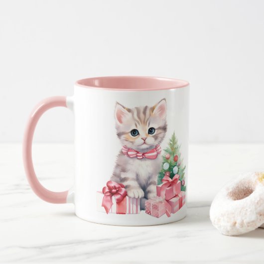 Roze Feesten Kitten Koffie Mok (Met donut)