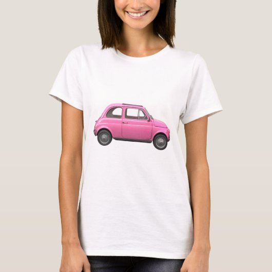 Roze fiat 500  Italiaanse auto T-shirt (Voorkant)