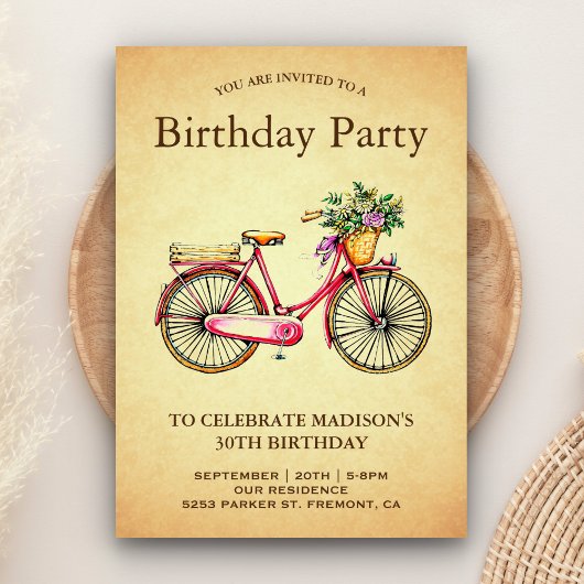 -roze fiele fiets Birthday Party Kaart