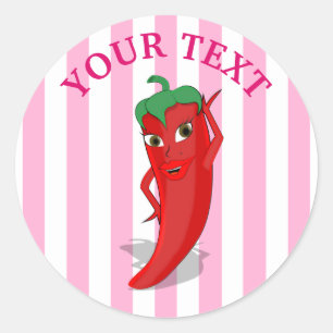 Roze fiesta Vrijgezellenfeest met rode hete pepper Ronde Sticker