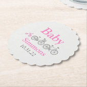 Roze Fiets Baby shower Kartonnen Onderzetters (Gekanteld)