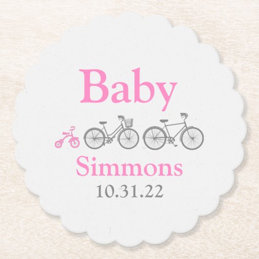 Roze Fiets Baby shower Kartonnen Onderzetters (Voorkant)