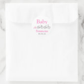 Roze Fiets Baby shower Ronde Sticker (Tas)