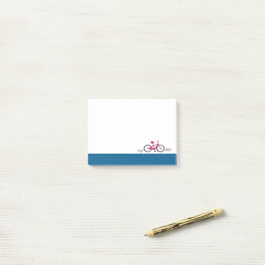 Roze fiets Blue Patterted Border Post-it® Notes (Op bureau)