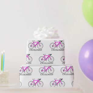 Roze fiets met Cycoloog Tekst op wit Cadeaupapier