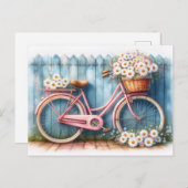  Roze Fiets met Daisies Briefkaart (Voorkant / Achterkant)