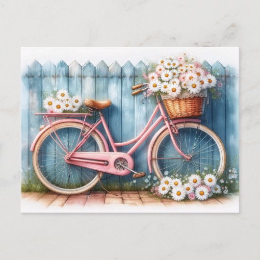  Roze Fiets met Daisies Briefkaart (Voorkant)