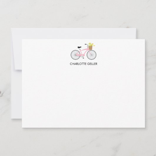Roze fiets met mand-platte briefkaart (Voorkant)