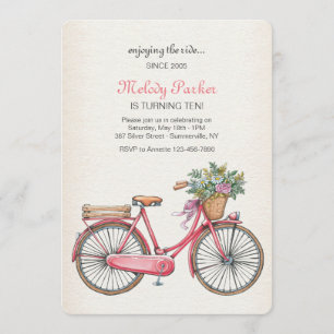 Roze fietsenuitnodiging kaart