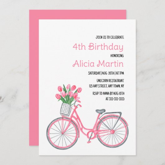 Roze Fietsmand Tulp Bloem Elke leeftijd Verjaardag Kaart (Voorkant / Achterkant)