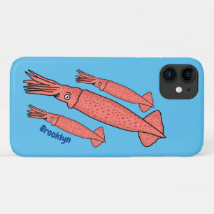 Roze fijne inktvis cartoon illustratie iPhone 11 hoesje
