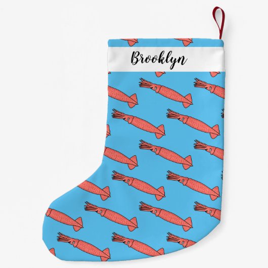 Roze fijne inktvis cartoon illustratie kleine kerstsok (Achterkant)