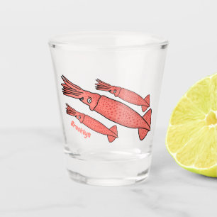 Roze fijne inktvis cartoon illustratie shot glas