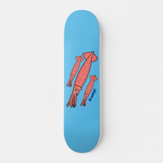 Roze fijne inktvis cartoon illustratie skateboard (Voorkant)