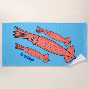 Roze fijne inktvis cartoon illustratie strandlaken