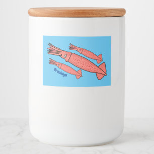 Roze fijne inktvis cartoon illustratie voedselcontainer etiket