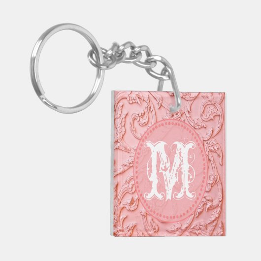 Roze filigraan houtsnijwerk Floral Glam Sleutelhan Sleutelhanger (Voorkant Links)