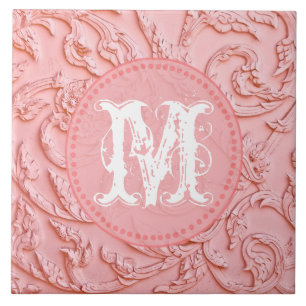 Roze Filigree Wood Carving Monogram Display Tile Tegeltje