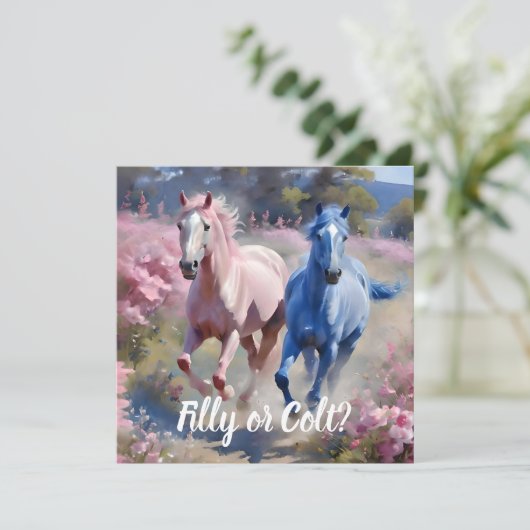 Roze filly & Blue Colt Western Stijl Geslacht Kaart (Staand voorkant)