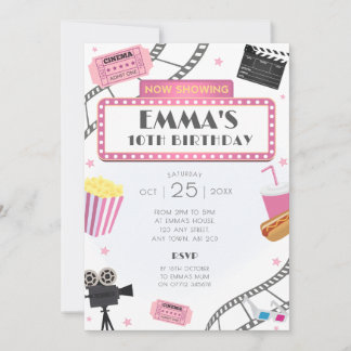 Roze Film Night Verjaardagsfeest Uitnodiging Cinem