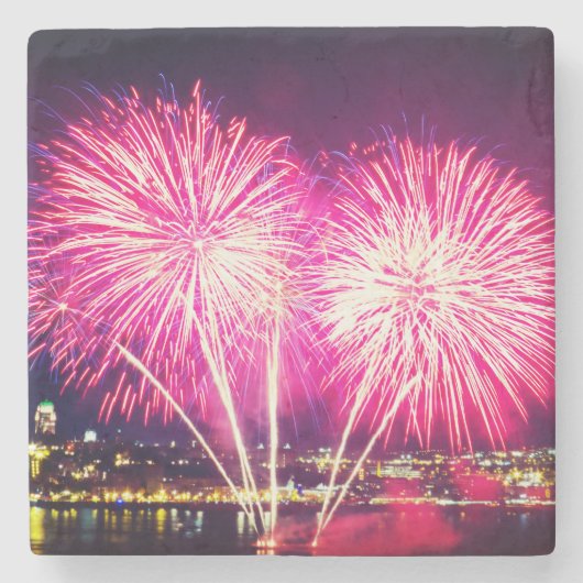 Roze Fireworks Stenen Onderzetter (Voorkant)