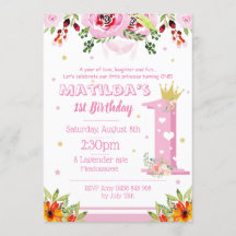 Roze First Birthday Princess GIrl Floral Flowers