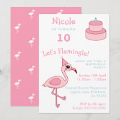 Roze Flamingo 10e verjaardag Uitnodiging (Voorkant / Achterkant)