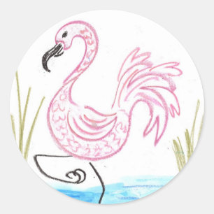 Roze Flamingo #13 Ronde Sticker