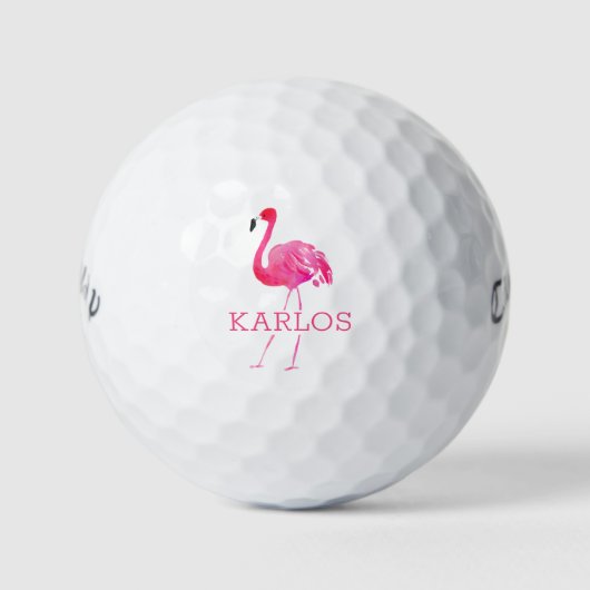 Roze flamingo 2 monogram golfballen (Voorkant)