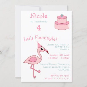 Roze Flamingo 4th Birthday Party Invitation Kaart