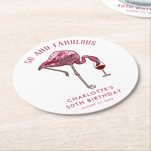 Roze Flamingo 50ste verjaardag nieuwigheid swag Ronde Kartonnen Onderzetter