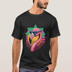 Roze Flamingo 80s Kostuum Retro Zonsondergang Trop T-shirt