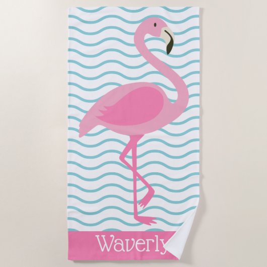 Roze flamingo Aangepaste beach handdoek (Voorkant)